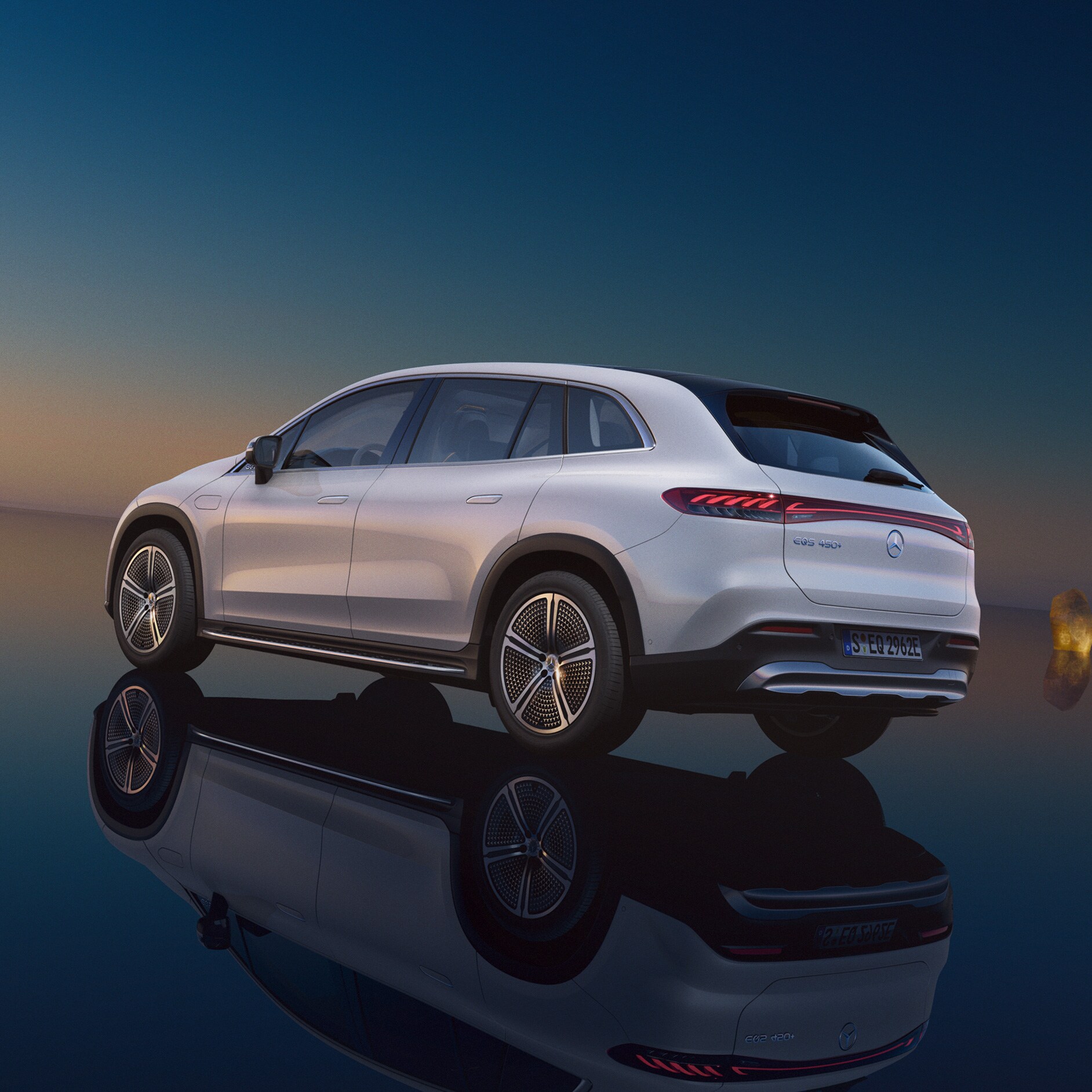 Electric mobility | EQS SUV | Mercedes-EQ The image shows a side view of the EQS SUV from Mercedes-EQ.